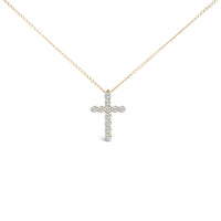 14K White Gold 1/2 Cttw Lab Grown Diamond 11 Stone Cross Pendant Necklace