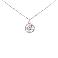 14K Rose Gold Plated Sterling Silver Diamond Accent Tree of Life Pendant Necklace