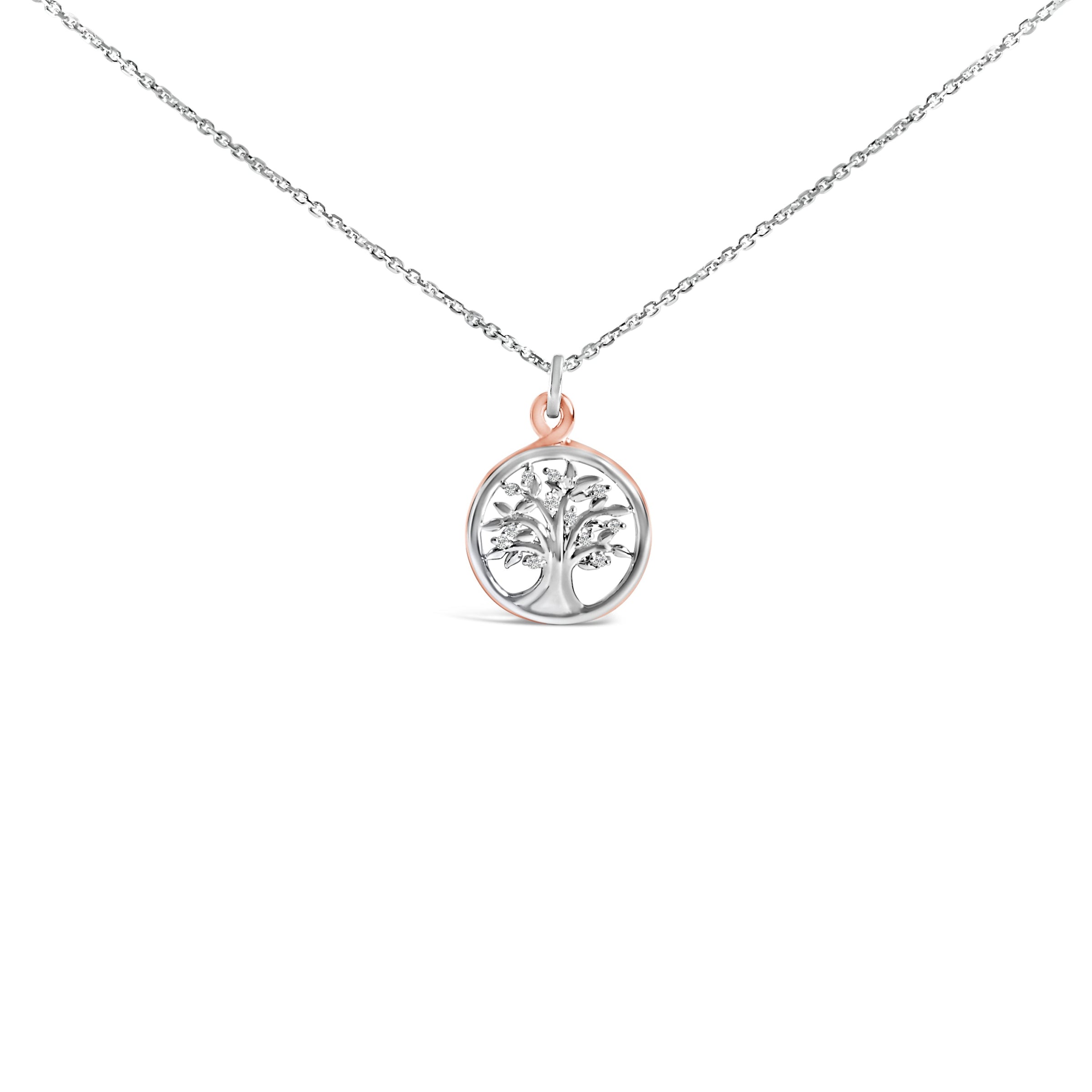 14K Rose Gold Plated Sterling Silver Diamond Accent Tree of Life Pendant Necklace
