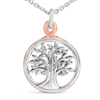 14K Rose Gold Plated Sterling Silver Diamond Accent Tree of Life Pendant Necklace