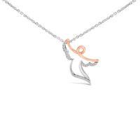 14K Rose Gold Plated Sterling Silver 1/10 Cttw Diamond Angel Pendant Necklace