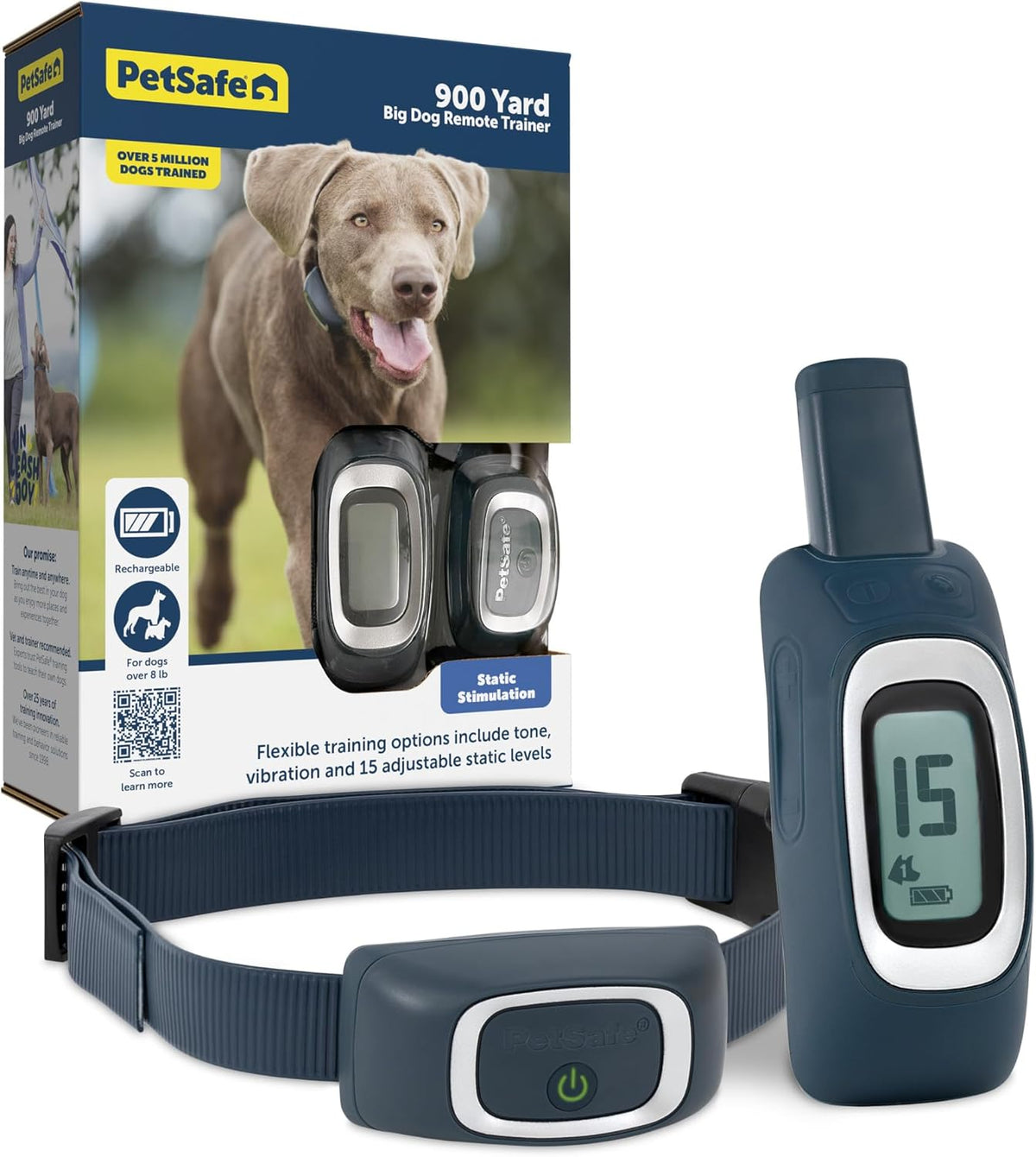 PetSafe 900 Yard Remote Trainer, Long-Range Tone, Vibration & 15 Static Levels with Backlit Remote