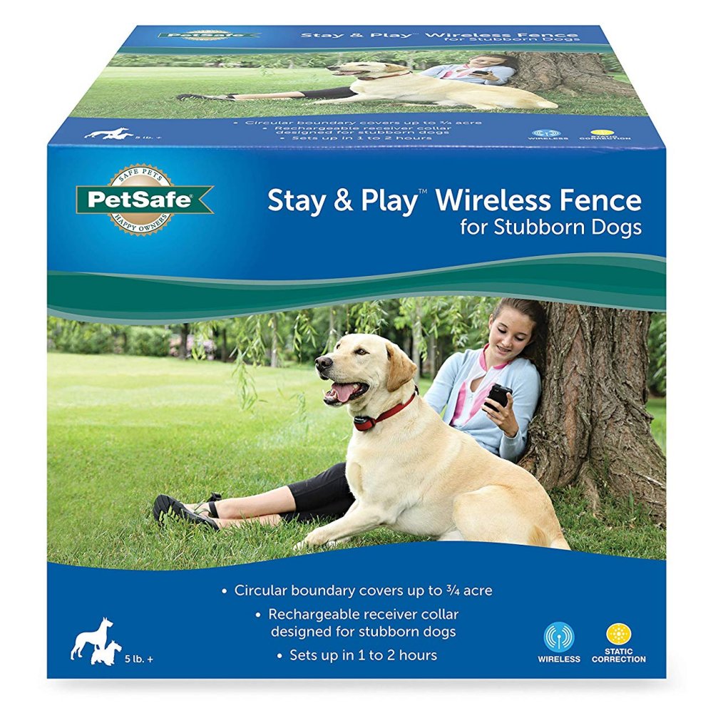 PetSafe Stay + Play Wireless Fence for Stubborn Dogs, Rechargeable Collar, Up to 3/4 Acre Boundary
