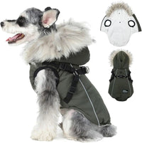 Waterproof Dog Coat Jacket with Faux Fur Hood & Reflective Strap