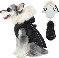 Waterproof Dog Coat Jacket with Faux Fur Hood & Reflective Strap