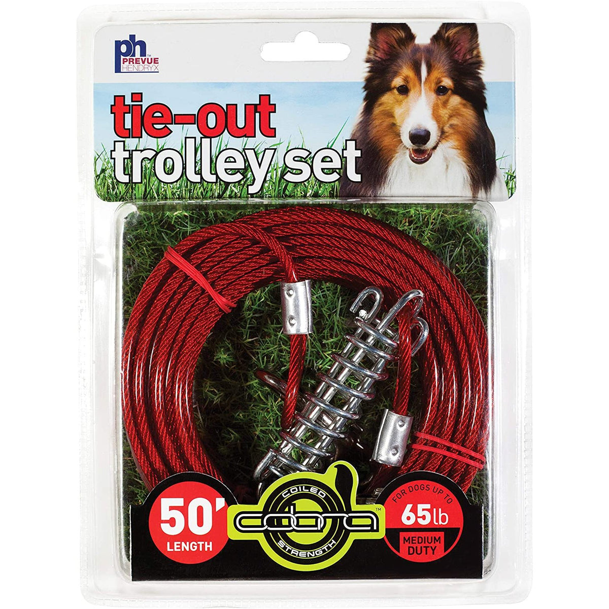 Prevue Pet Products 2124 50 Foot Dog Tie-Out Cable Trolley Set, Medium Duty for Dogs up to 65 lbs