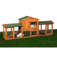 Prevue Pet Products 4600 Rabbit Hutch with Double Run, 7-Foot Indoor/Outdoor Hutch for 1 to 3 Small Rabbits