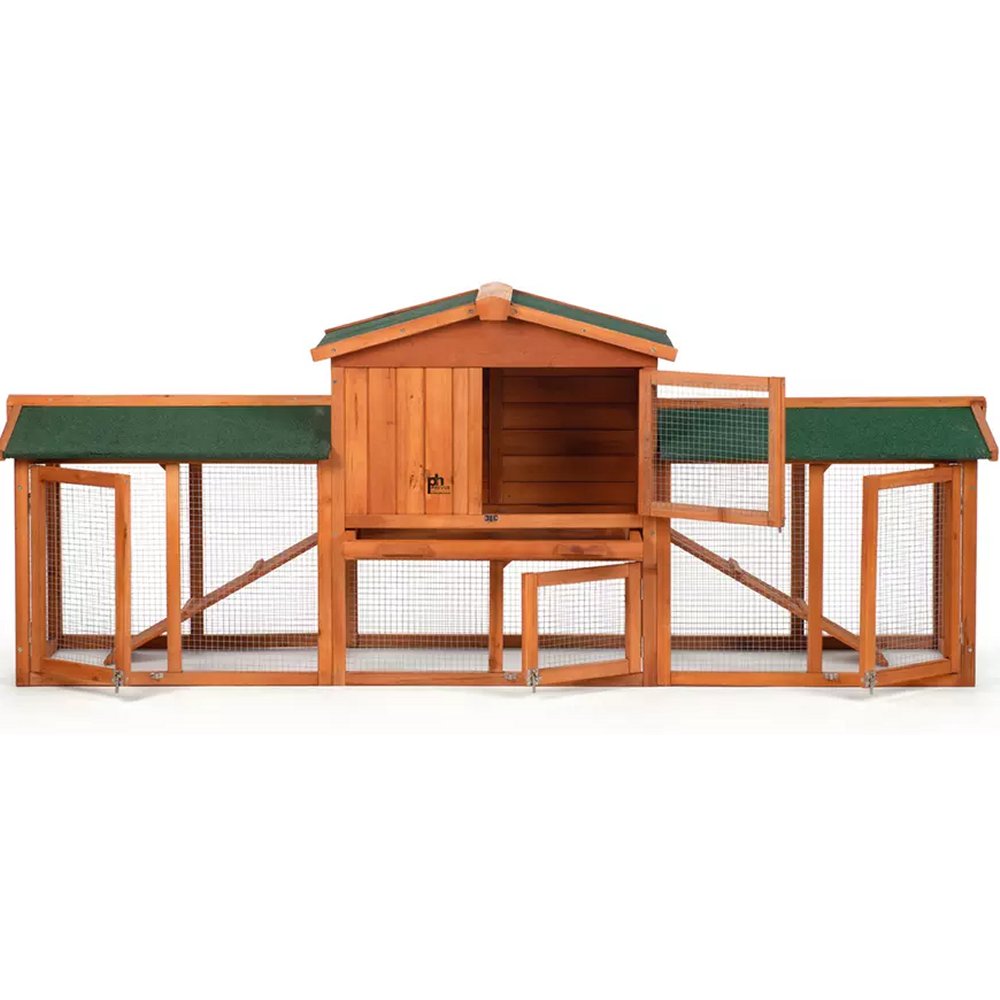 Prevue Pet Products 4600 Rabbit Hutch with Double Run, 7-Foot Indoor/Outdoor Hutch for 1 to 3 Small Rabbits