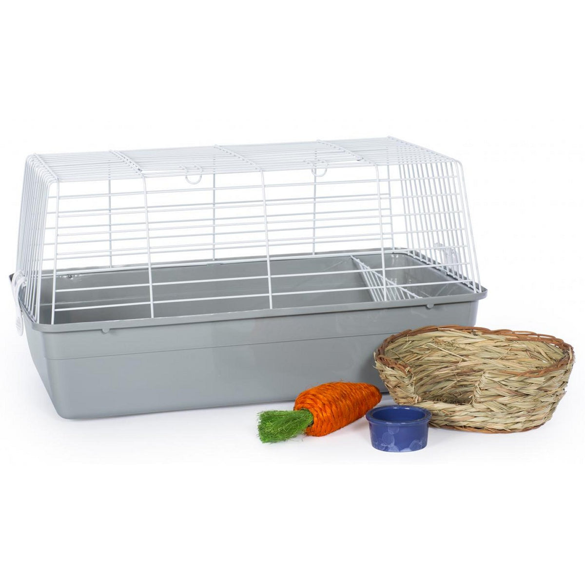 Prevue Pet Products Bella Rabbit Cage Kit 527 in Gray with Hay Rack, Food Bowl, Chew Toy and Basket