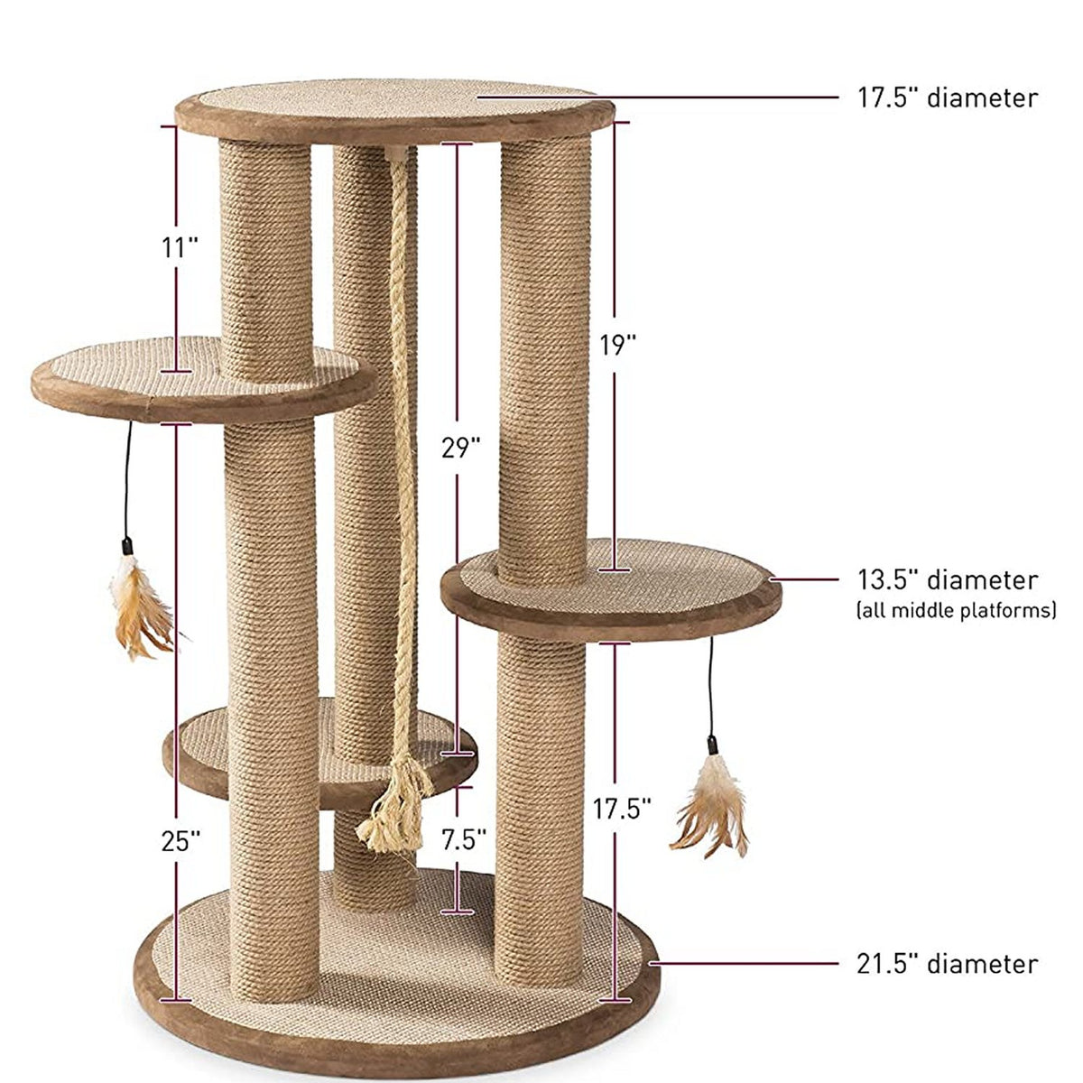 Prevue Pet Products Kitty Power Paws Multi-Tier Cat Scratching Post 7150, 37" with Padded Platforms