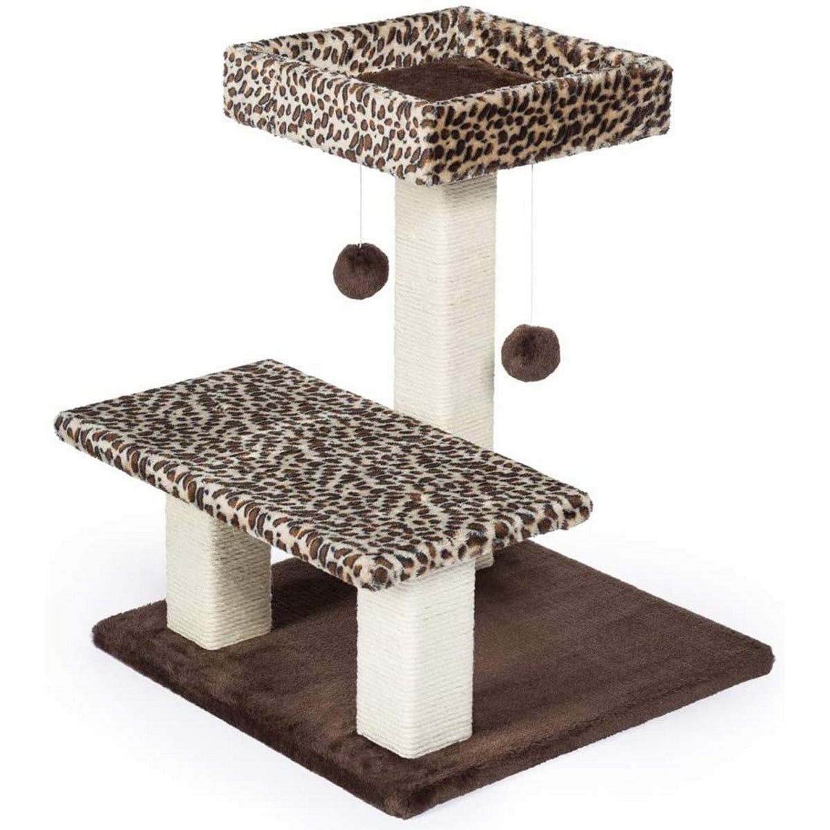 Prevue Pet Products Kitty Power Paws Leopard Terrace 7300 Cat Tree with Bolstered Day Bed and Jute Posts