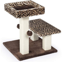 Prevue Pet Products Kitty Power Paws Leopard Terrace 7300 Cat Tree with Bolstered Day Bed and Jute Posts