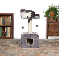 Prevue Pet Products Kitty Power Paws Shag Hideaway 7304 Gray Cat Tree with Shaggy Day Bed and Covered Den