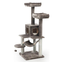 Prevue Pet Products Kitty Power Paws Party Tower 7310 Gray Cat Tree, 52 3/8" with Two Day Beds and Swing Hammock