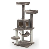 Prevue Pet Products Kitty Power Paws Party Tower 7310 Gray Cat Tree, 52 3/8" with Two Day Beds and Swing Hammock