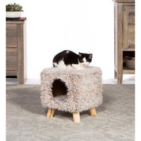 Prevue Pet Products Kitty Power Cozy Cube 7380 Frost Tan Shag Cat Hideaway on Wooden Legs, Holds 100 lb