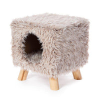Prevue Pet Products Kitty Power Cozy Cube 7380 Frost Tan Shag Cat Hideaway on Wooden Legs, Holds 100 lb