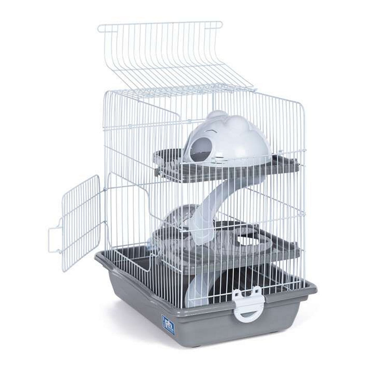 Prevue Pet Products Small Hamster Haven SP2003 in Gray, 14" Three-Level Hamster Cage with Wheel and Ramps