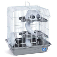 Prevue Pet Products Small Hamster Haven SP2003 in Gray, 14" Three-Level Hamster Cage with Wheel and Ramps