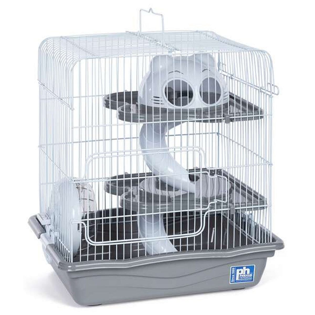 Prevue Pet Products Small Hamster Haven SP2003 in Gray, 14" Three-Level Hamster Cage with Wheel and Ramps