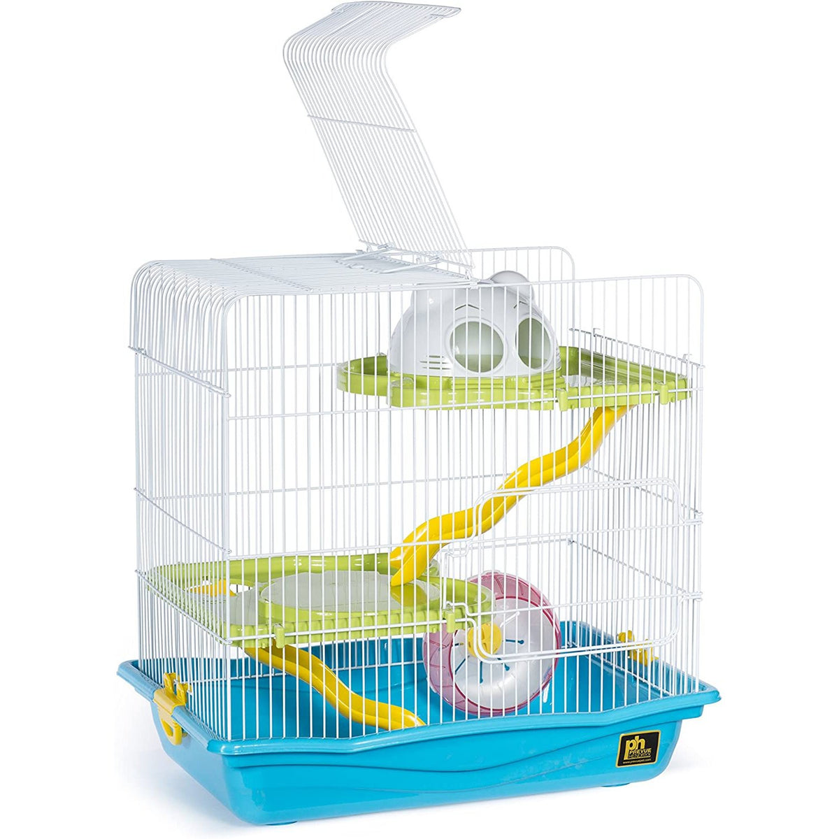 Prevue Pet Products Medium Hamster Haven SP2004 Blue Tri-Level Hamster Cage, 17 3/4" with Two Ramps and Wheel