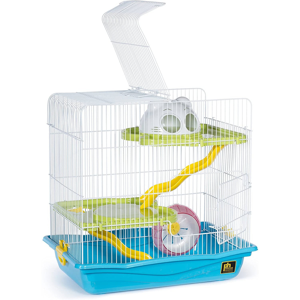 Prevue Pet Products Medium Hamster Haven SP2004 Blue Tri-Level Hamster Cage, 17 3/4" with Two Ramps and Wheel