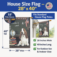 Basset Hound Teacher's Pet House Flag 28x40 Porch Sleeve Pole Decorative Outside Yard Banner Artwork Wall Hanging, Polyester