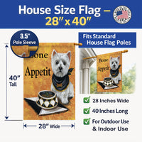 Westie Bone Appetit House Flag 28x40 Porch Sleeve Pole Decorative Outside Yard Banner Artwork Wall Hanging, Polyester