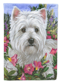 Westie Petunia House Flag 28x40 Porch Sleeve Pole Decorative Outside Yard Banner Artwork Wall Hanging, Polyester