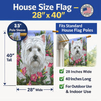 Westie Petunia House Flag 28x40 Porch Sleeve Pole Decorative Outside Yard Banner Artwork Wall Hanging, Polyester