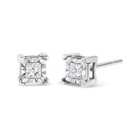 .925 Sterling Silver 1.0 Cttw Miracle Set Princess-cut Diamond Solitaire Stud Earrings (H-I Color, I2-I3 Clarity)