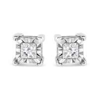 .925 Sterling Silver 1/2 Cttw Miracle Set Princess-cut Diamond Solitaire Stud Earrings (H-I Color, SI2-I1 Clarity)