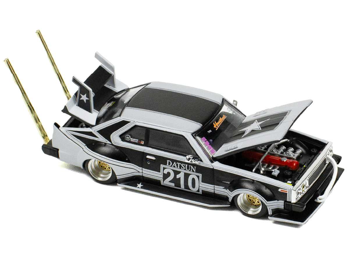 Skyline C210 "Bosozoku Style" RHD (Right Hand Drive) #210 Matt Black and Silver 1/64 Diecast Model Car by Pop Race