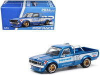 Datsun Pandem 620 Pickup Truck #66 Blue Metallic with White Stripes and Graphics 1/64 Diecast Model Car by Pop Race