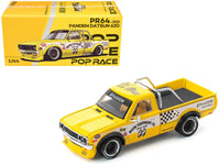 Datsun Pandem 620 Pickup Truck "MoonEyes" Yellow with White Sides and Graphics 1/64 Diecast Model Car by Pop Race