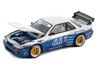 Pandem S13 RHD (Right Hand Drive) Silver and Moontech Blue Metallic with Graphics 1/64 Diecast Model Car by Pop Race