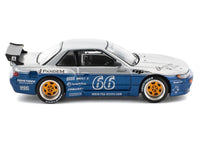 Pandem S13 RHD (Right Hand Drive) Silver and Moontech Blue Metallic with Graphics 1/64 Diecast Model Car by Pop Race