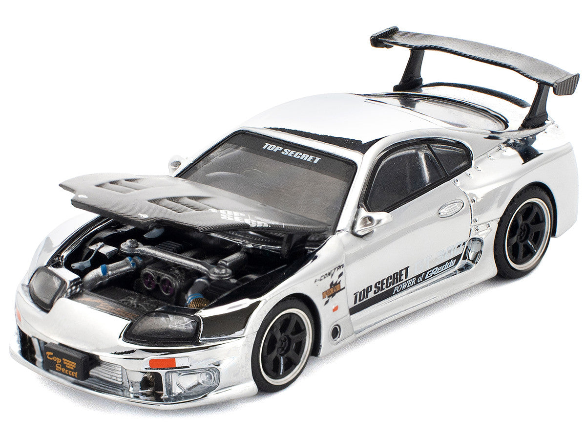 Toyota Supra "Top Secret" GT300 RHD (Right Hand Drive) Silver Chrome 1/64 Diecast Model Car by Pop Race