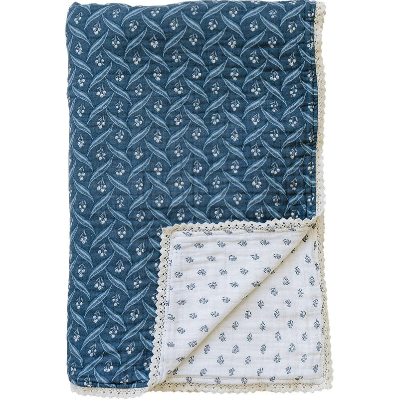 Navy Berry + Cream Berry Lace Twin Muslin Quilt - BIG FRENCHIES