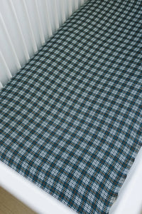 Navy Plaid Muslin Crib Sheet - BIG FRENCHIES