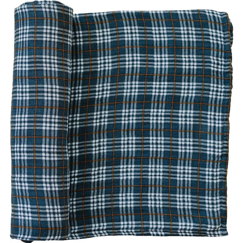Navy Plaid Muslin Swaddle Blanket - BIG FRENCHIES