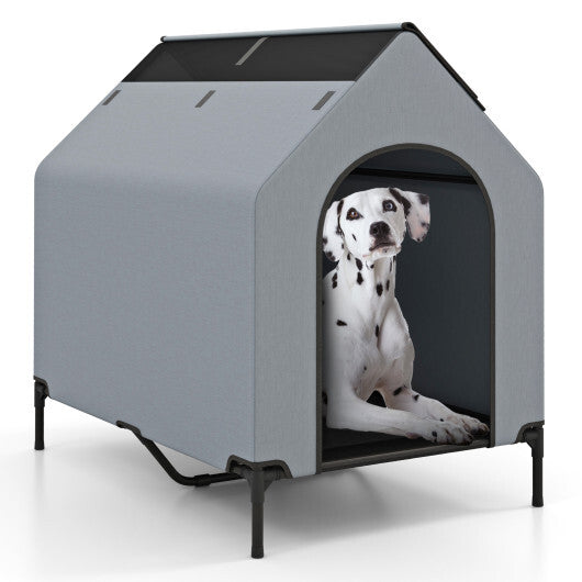 Large/Middle/Small Outdoor Elevated Pet House with Ventilated Windows-L