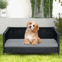 Rattan Dog Bed with Waterproof Soft Cushion for Medium Small Dogs Cats-Gray