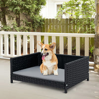 Rattan Dog Bed with Waterproof Soft Cushion for Medium Small Dogs Cats-Gray