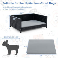 Rattan Dog Bed with Waterproof Soft Cushion for Medium Small Dogs Cats-Gray