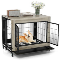 Industrial Dog Kennel with Flip-up Top 3 Lockable Doors and Removable Tray-Rustic Brown