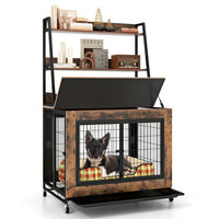 Industrial Dog Kennel Dog Crate Furniture with Storage Shelves-Gray