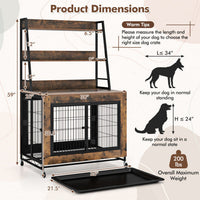 Industrial Dog Kennel Dog Crate Furniture with Storage Shelves-Gray