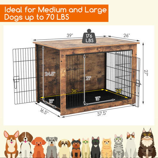 Dog Crate Furniture with Cushion and Double Doors for Small/Medium Dogs-33 Inches