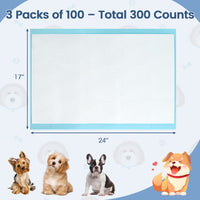 Dog and Puppy Pee Pads 24" x 17" (300 Counts) for Potty Training-Blue